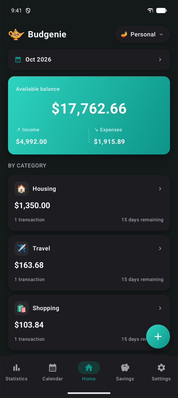 Home screen in dark mode
